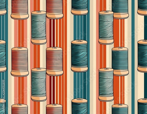 seamless retro geometric spool pattern cute striped sewing craft background