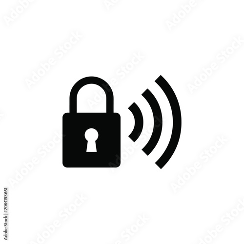 Φωτογραφία Open padlock with radiating waves a black silhouette icon on a white background