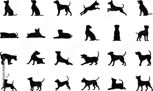 Obraz na plátne Dog breed silhouette collection showing various poses of man best friend in diff