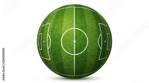 3D textured soccer game field as sphere - center, midfield