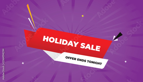 holiday sale offer ends tonight web banner vector art template design badge icon label red gradient shapes white bold text dark purple light sun shine abstract business background discount promotion