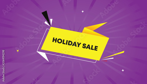 Holiday Sale web banner vector art template design badge icon label yellow orange gradient shapes black gray bold text dark purple light sun shine abstract business background festive promotion