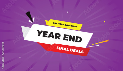 year end final deals buy more save more web banner vector art template design badge icon label white gray yellow red gradient shapes black bold text dark purple light sun shine abstract business