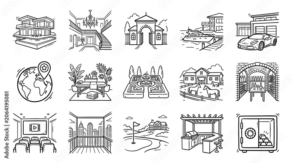 Fototapeta premium Various Travel Landmarks and Transport Icons.