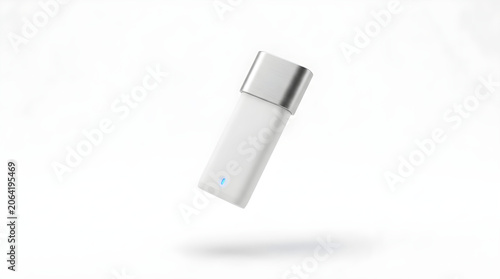 Modern white wireless microphone transmitter and receiver gadget isolated on white background