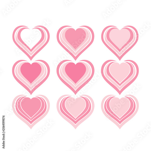 Pink layered hearts illustration on white background