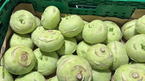 Green Kohlrabi vegetables in crate