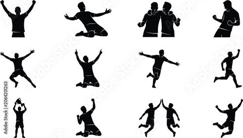 Φωτογραφία Black Silhouette Athlete Goal Celebration Triumph Excited Jumping Cheer Pose Spo