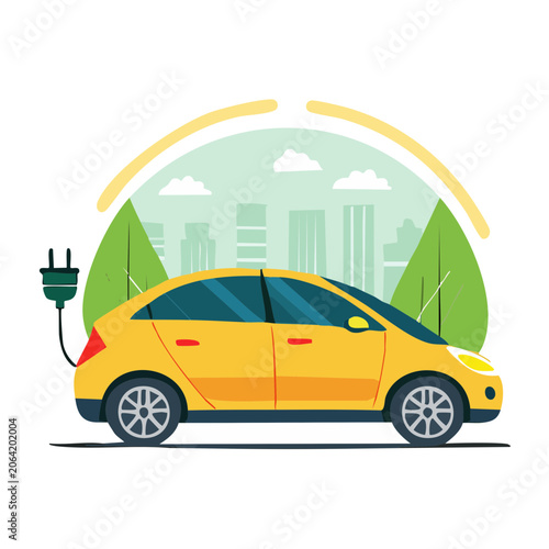 Flat design house and car side view vector