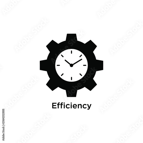 Obraz na plátně Gear with clock face icon a black silhouette on a white background representing
