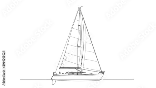 Fotografie A 2D AutoCAD Vector illustration of a sailboat sailing on calm waters
