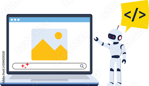 AI Powered Image Creation and Coding Concept Flat Vector Illustration