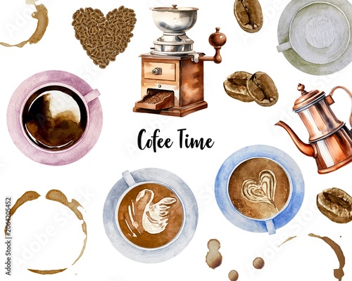 Coffee Time Watercolor Elements Collection