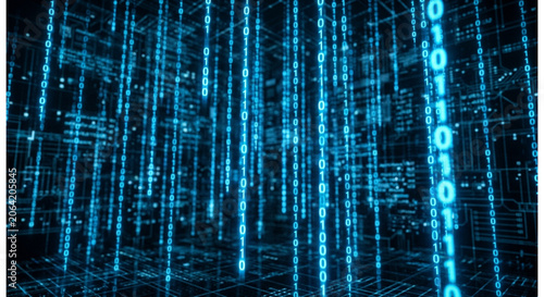 Abstract Blue Digital Data Stream Matrix Background