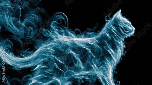 Abstract cat silhouette of swirling teal smoke