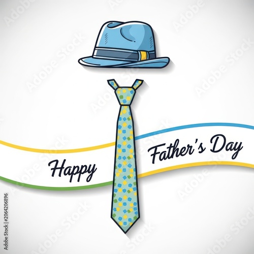 Happy fathers day card with hat and tie