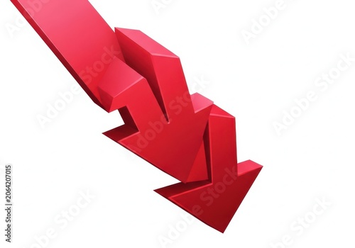 Red 3d downward arrow on white background