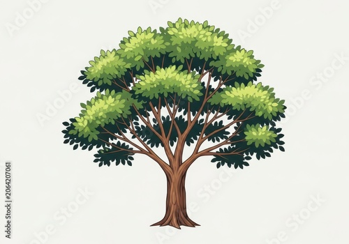 Tree with green leaves on white background