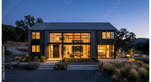 Modern Farmhouse Exterior Architecture at Twilight