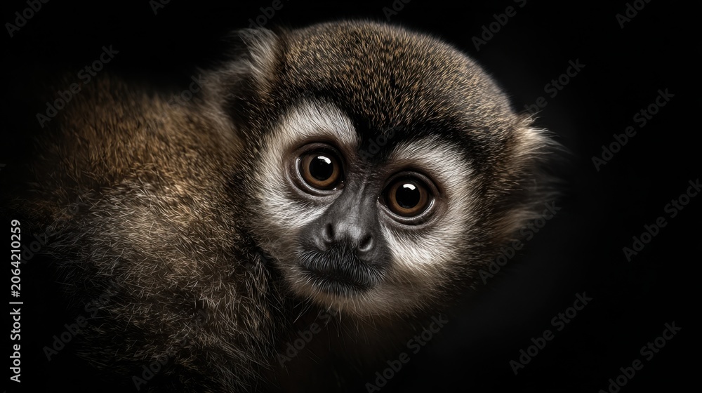 Fototapeta premium Close-Up Portrait of a Curious Monkey with Big Brown Eyes