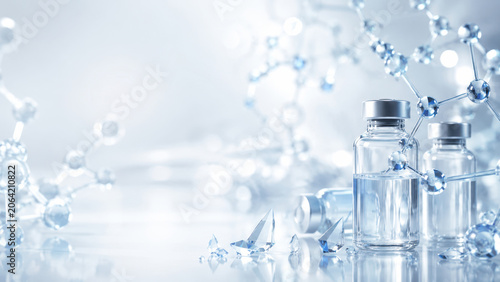 Medical Vaccine Vials with Molecular Structure and Copy Space