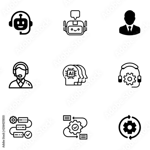 Modern Agent Workflow Icons Set with Automation, Collaboration, Memory and Decision Systems 10.eps