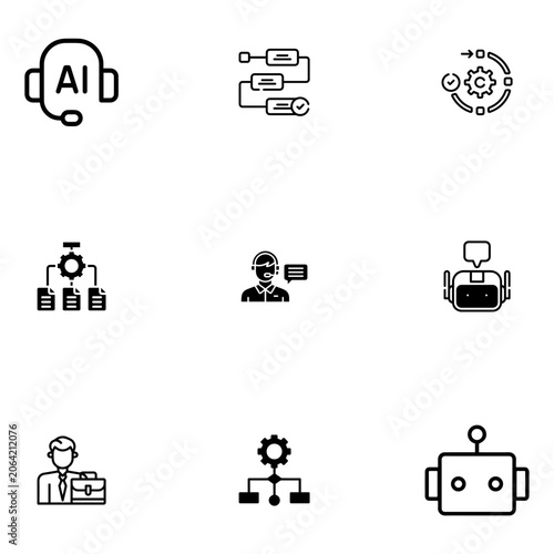 Modern Agent Workflow Icons Set with Automation, Collaboration, Memory and Decision Systems 9.eps
