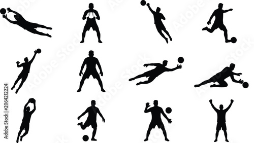 Fotografie Black Silhouette Football Keeper Save Stretch Punch Catch Athletic Goalkeeping P