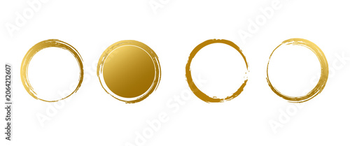 Set of Gold Brushstroke Circle Frames and Rings for Luxury Labels Badges Logos and Decorative Accents