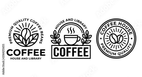 Fotografía Set of modern minimalist coffee shop logos and badges featuring coffee beans, ho
