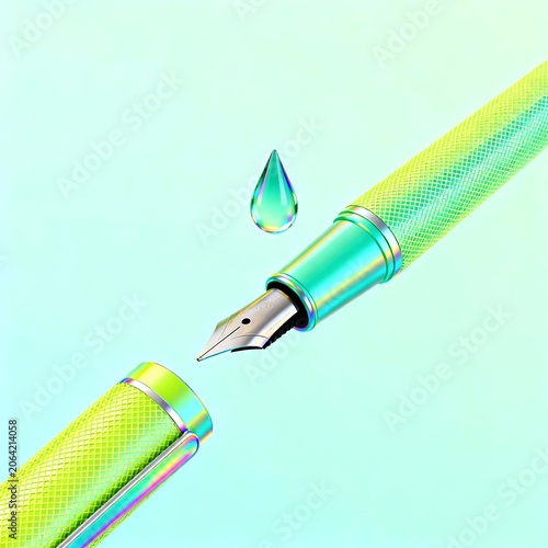 Holographic Ink Drop Levitating Fountain Pen