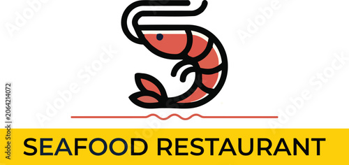 Tableau sur toile Premium Seafood Restaurant Logo Design with Modern Shrimp Icon | Minimalist Seaf