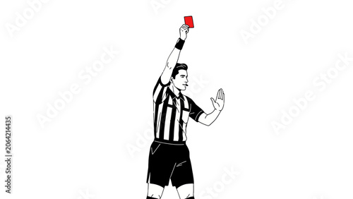 Foto Serious Football Referee Showing Red Card Expulsion Gesture, isolated white back