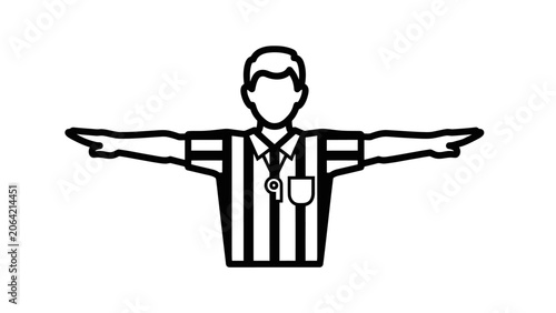 Bild auf Leinwand Football Referee Outline Icon Signalling Free Kick Gesture, isolated white backg
