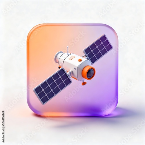 Orbiting Satellite Frosted Glass Isometric Icon