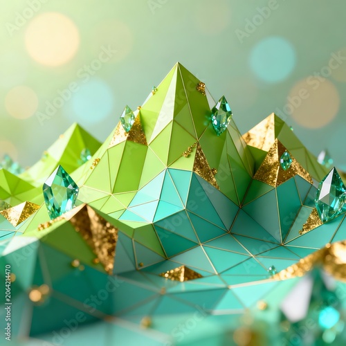 Golden Crystal Peaks - Abstract 3D Landscape