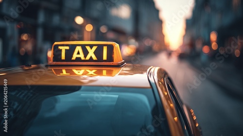 Taxi Cab on City Street Road.