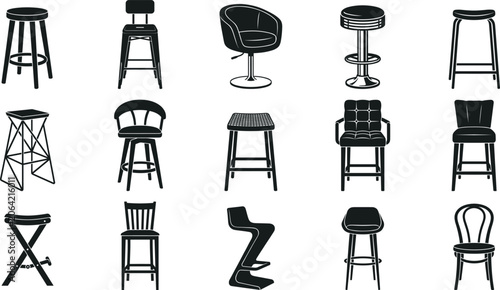 Canvastavla Bar stool and counter chair vector glyph icon set featuring high wooden stools r