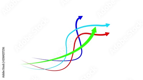 Business Growth Arrow Animation with Colorful Rising Financial Chart Lines and Year 2021 Milestone Concept for Corporate History and Economic Past Performance Isolated on White Background.