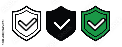 Shield vector icon set featuring checkmark success symbols