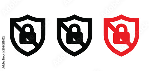 Shield vector icon set displaying locked security padlocks