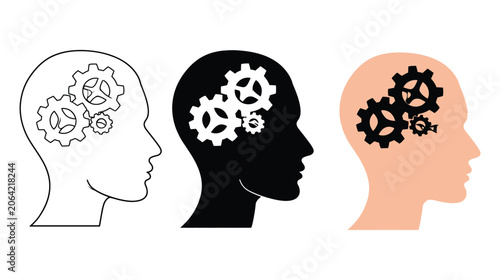 Head vector illustration containing mechanical brain parts