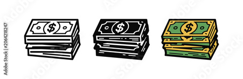 Money vector illustration currency stack financial asset set