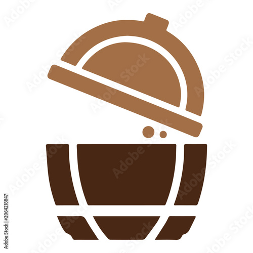 Schilderij op canvas Brown illustration of an open clamshell on a wooden base, isolated on white back