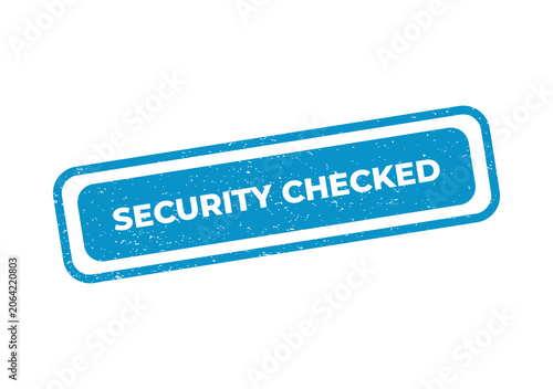 Blue rectangular rubber stamp with the text security checked inside