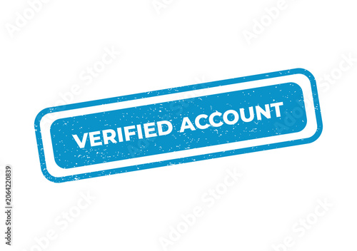 Blue rectangular rubber stamp with the text verified account inside
