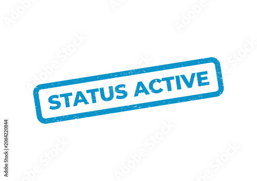 Blue rectangular rubber stamp with the text status active inside