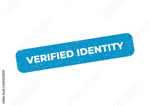 Blue rectangular rubber stamp with the text verified identity on it