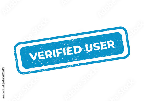 Blue rectangular rubber stamp with the text verified user on it