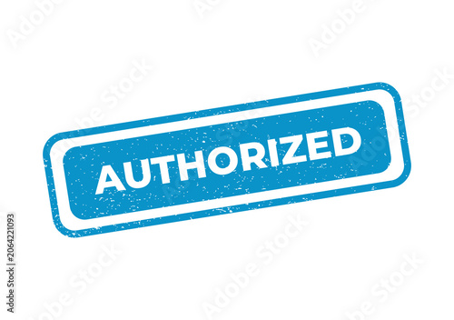 Blue rectangular rubber stamp with the word authorized in white text